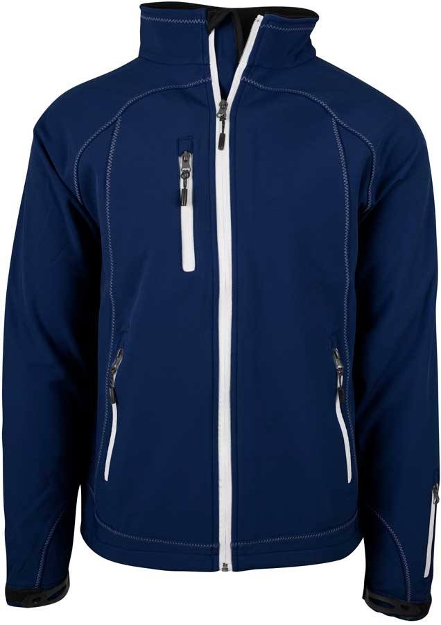Navyblå softshell jakke m. hvide lynlåse -